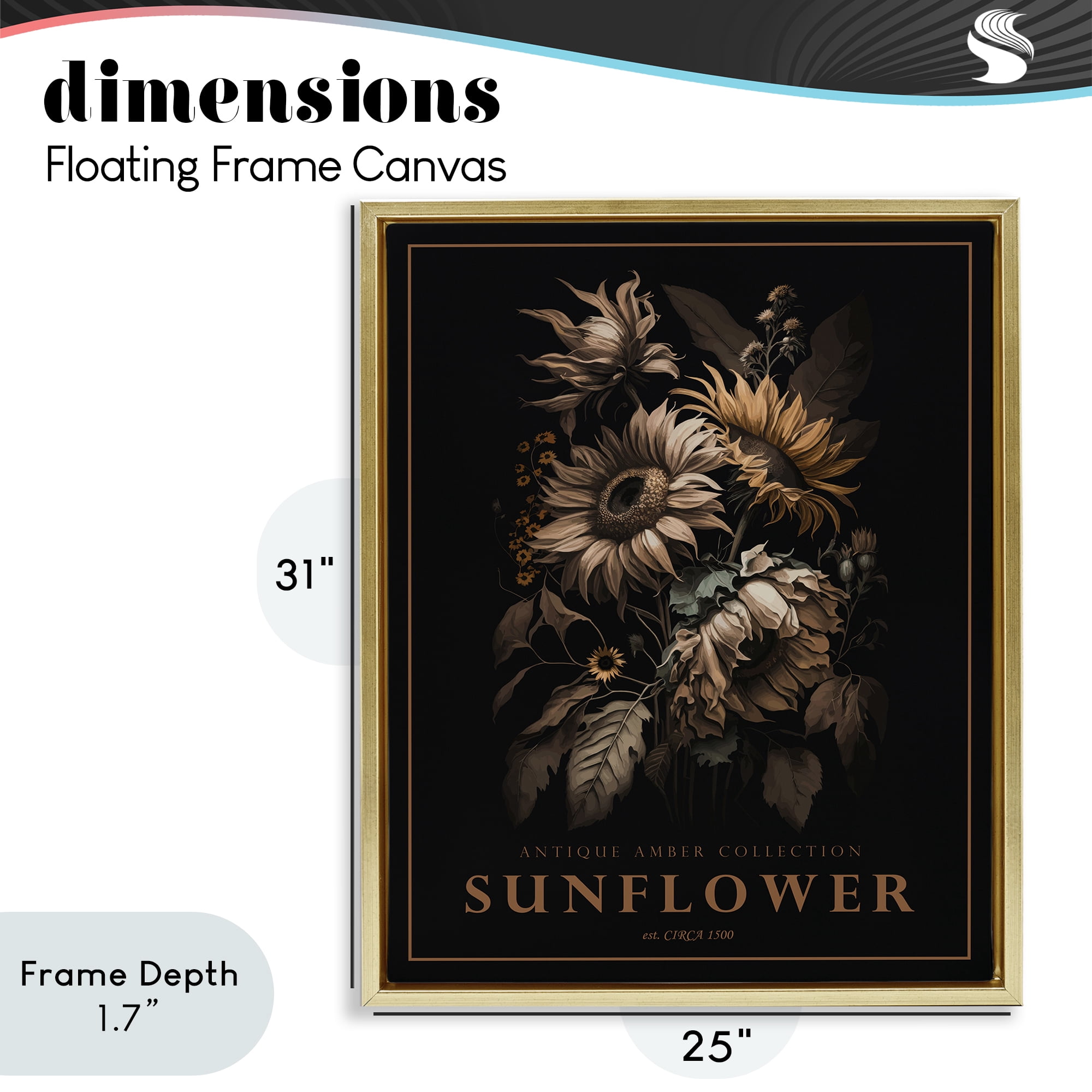 Stupell Industries Antique Sunflower Bushel Gold Framed Floater Canvas Wall Art, design by Christopher Giampietro