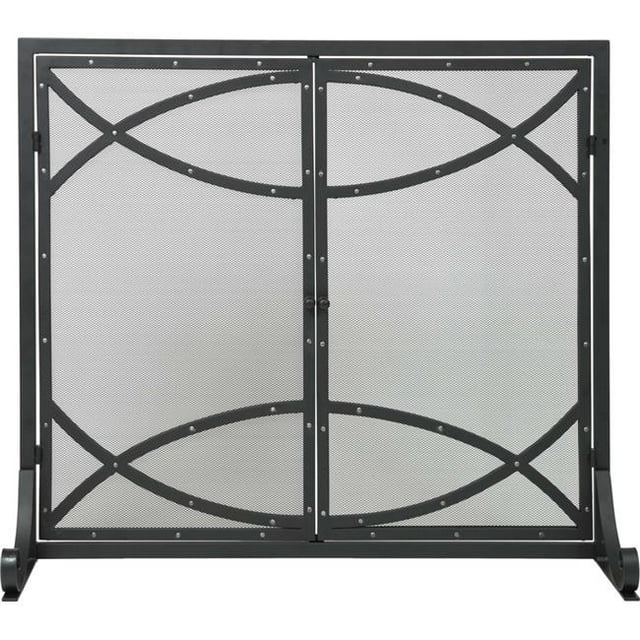 Dagan AHS185 Silver Rivet Design Panel Screen with Doors, Black & Silver