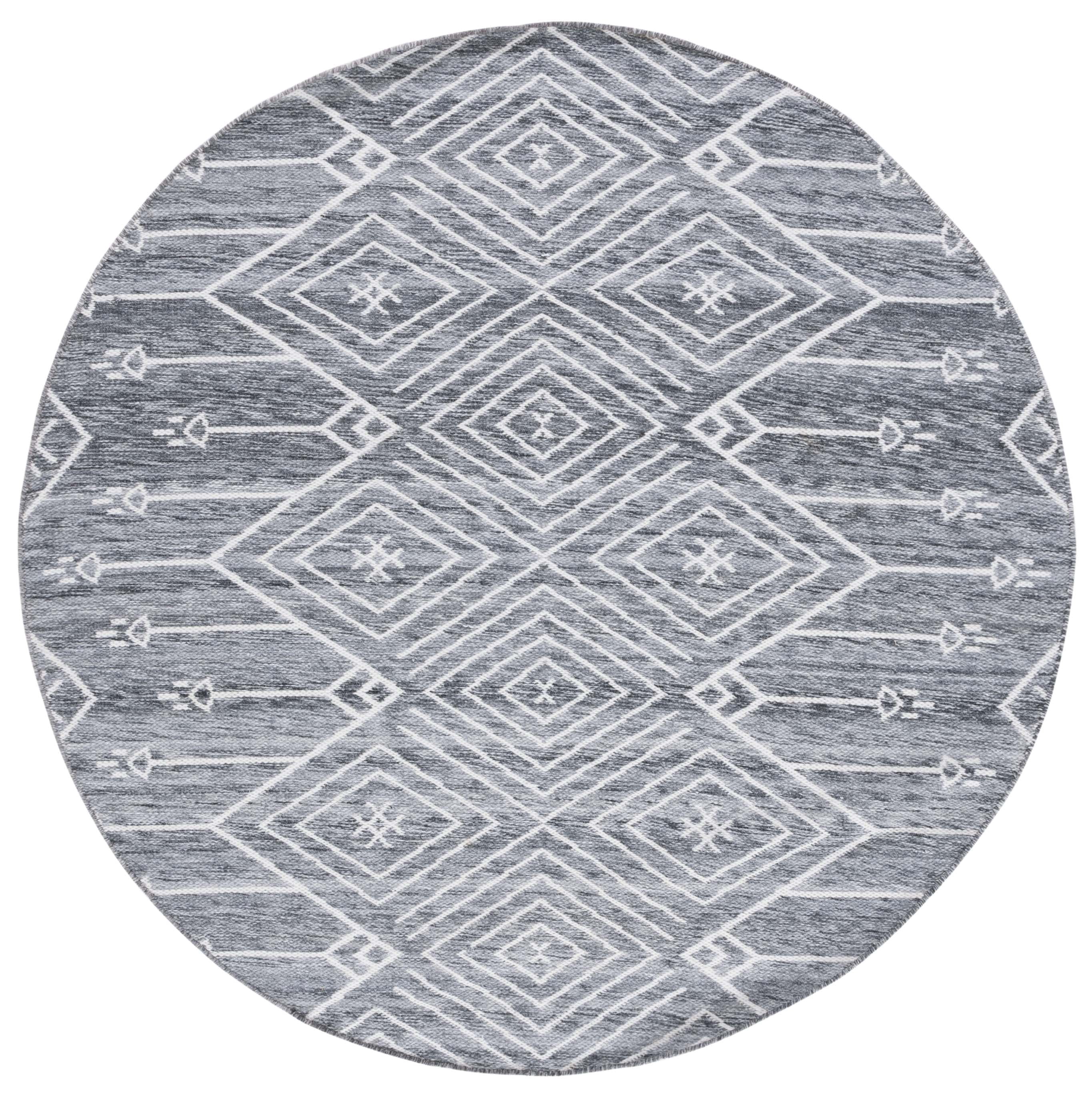 Safavieh Kilim George Geometric Polyester Area Rug, Gray/Ivory, 6' x 6' Round