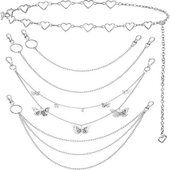 5 pcs Chain Belt Jeans Pants Pocket Waist Multi-Layer Hip Hop Metal Wallet Chain for Men Women