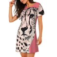 thumbnail image 2 of Fotbe Pink Cheetah Art Bata de Dormir para Mujer con Estampado, Camisón de Algodón de Manga Corta, Ropa de Dormir Casual, 2 of 6