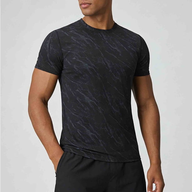 Ceisia Men's Athletic Textured T-shirt Short Sleeve Round Neck Quick Dry Slim Fit Outdoor Climbing Running Casual Tee Tops Slim Fit Black M Gifts