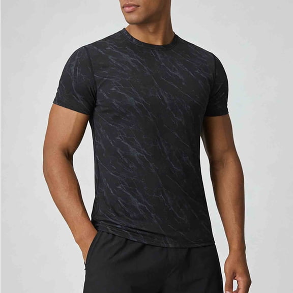 Kalauyu Men's Short Sleeve Dry Fit Shirts Athletic Workout Tops Sun Protection Cooling Tshirts Running Gym