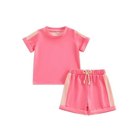 

Qtinghua Infant Toddler Baby Girl Boy Summer Outfits Contrast Color Short Sleeve T-shirt with Elastic Waist Shorts Clothes