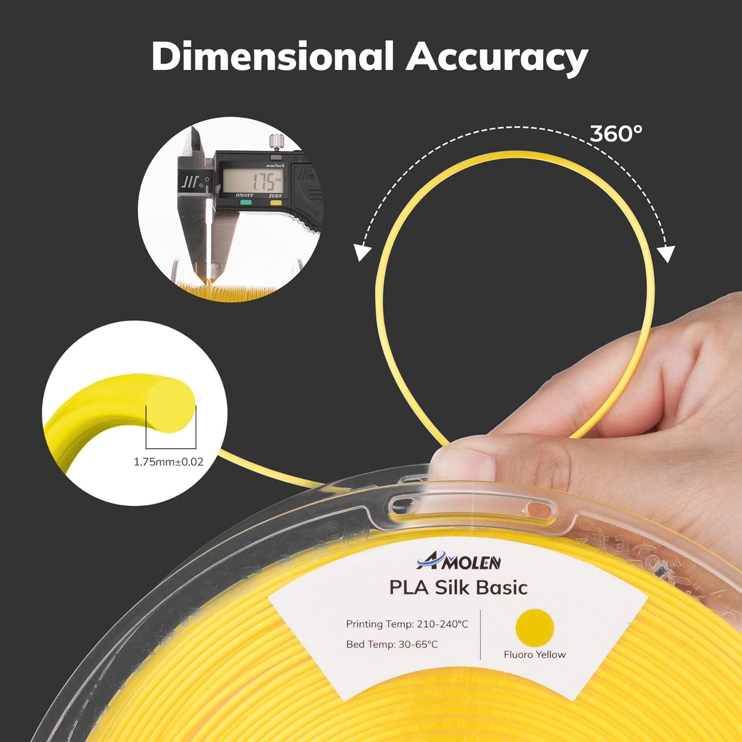 Silk PLA Filament 3D Printer Filament 1.75mm +/- 0.02mm for 3D Printing 1kg(2.2lbs) Spool Compatible with Most FDM Printer