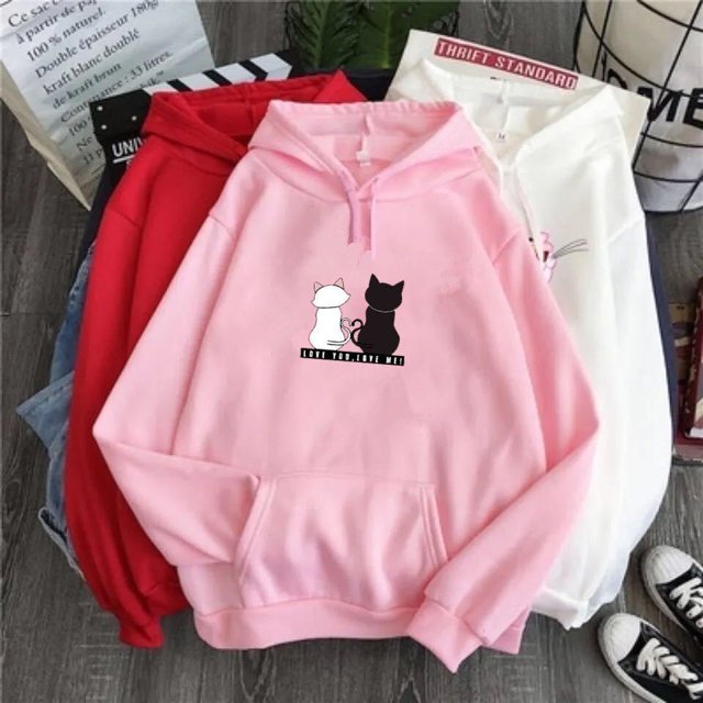 Nueva Moda De Las Mujeres Caliente tops Otoño Invierno Casual Abrigo Con Capucha Suelta Sudadera Gato Patrón Jersey