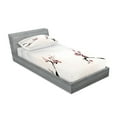 thumbnail image 2 of Ambesonne Nature Fitted Sheet & Pillow Sham Set, Sakura Flower and Gulls, Twinxl, Beige Red Black, 2 of 2