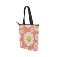 thumbnail image 3 of Zipper canvas bag large capacity large size practical handbag durable Canvas with leather material Smiley Face on Orange Background, 3 of 7
