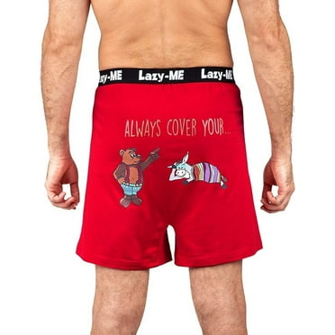 Lazy Me Men's Funny Novelty Boxer Shorts Humorous Underwear, Gag Gifts for Him, Cover Your Ass, Size Medium