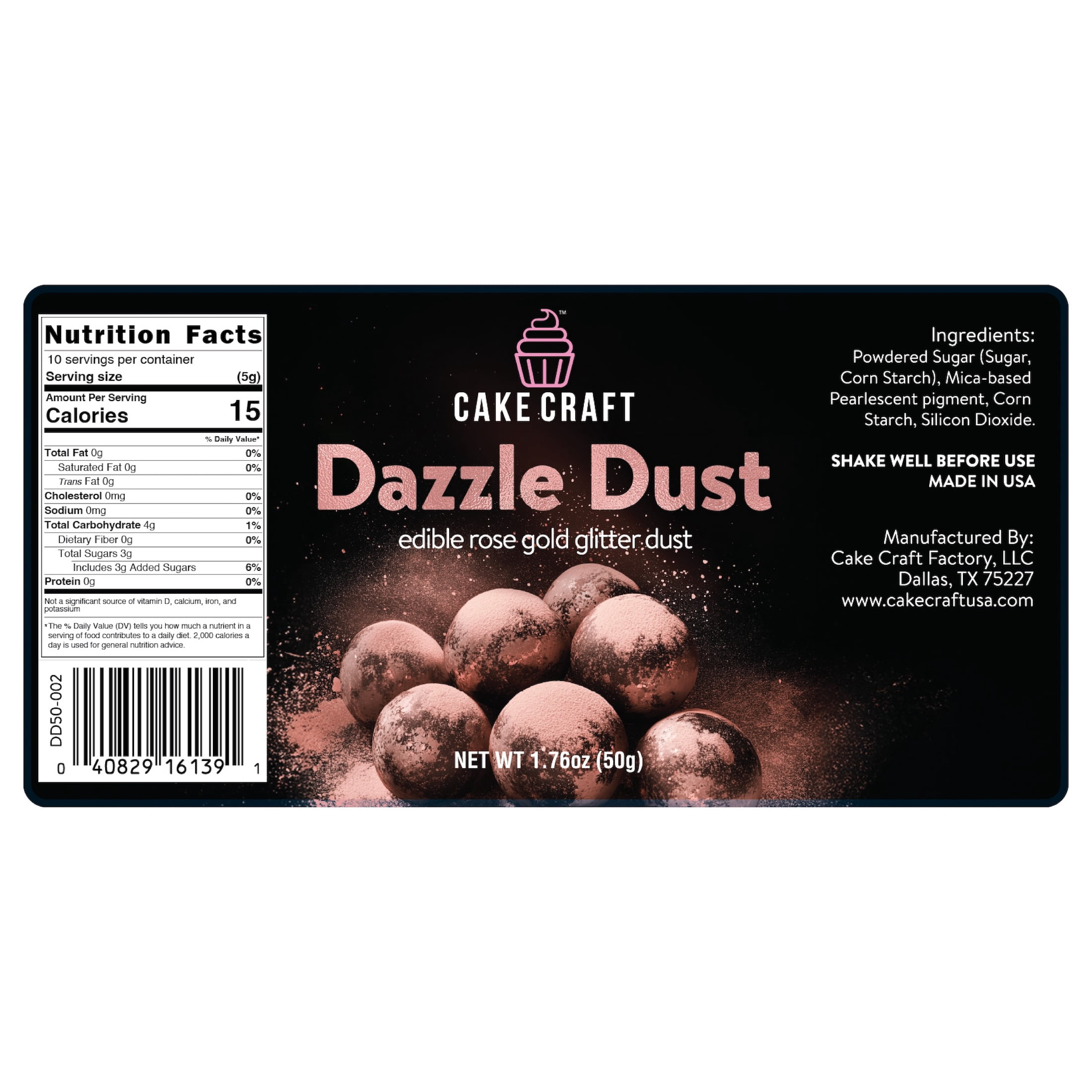 Cake Craft Edible Dazzle Dust, Rose Gold| Edible Glitter for Cakes, Cupcakes, Cocktails & More | Food-Safe Decorating Dust | 100% Edible