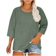 thumbnail image 2 of Summer Savings LADIGASU Women Fashion Plus Size Solid Color Round Neck 3/4 Sleeve Blouses, 2 of 5