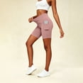 thumbnail image 2 of hlysgo Women's Leggings Yoga Shorts Tummy Control Elastic Waist Slim Fit Short Workout Gym Soft Comfort Shorts with Side Pockets Pink,XL, 2 of 6