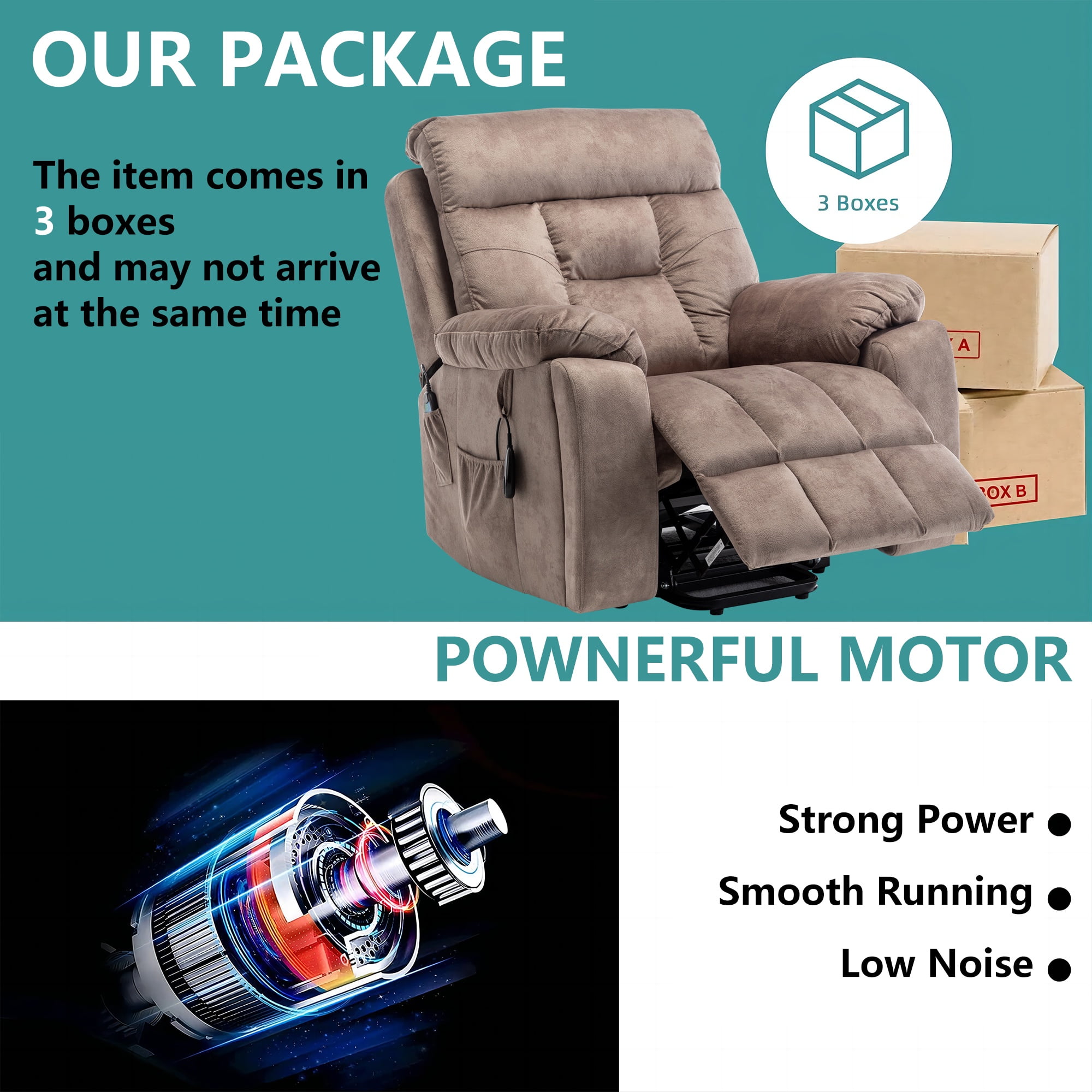 26 Inch Wide Seat Recliner Chair for Adults and Elderly, UHOMEPRO Oversized Power Lift Recliner Chair with Heat and Massage, Overstuffed Headrest, 350 lb Capacity, Beige