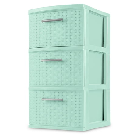 Sterilite, 3 Drawer Weave Tower, Classic Mint, Case of