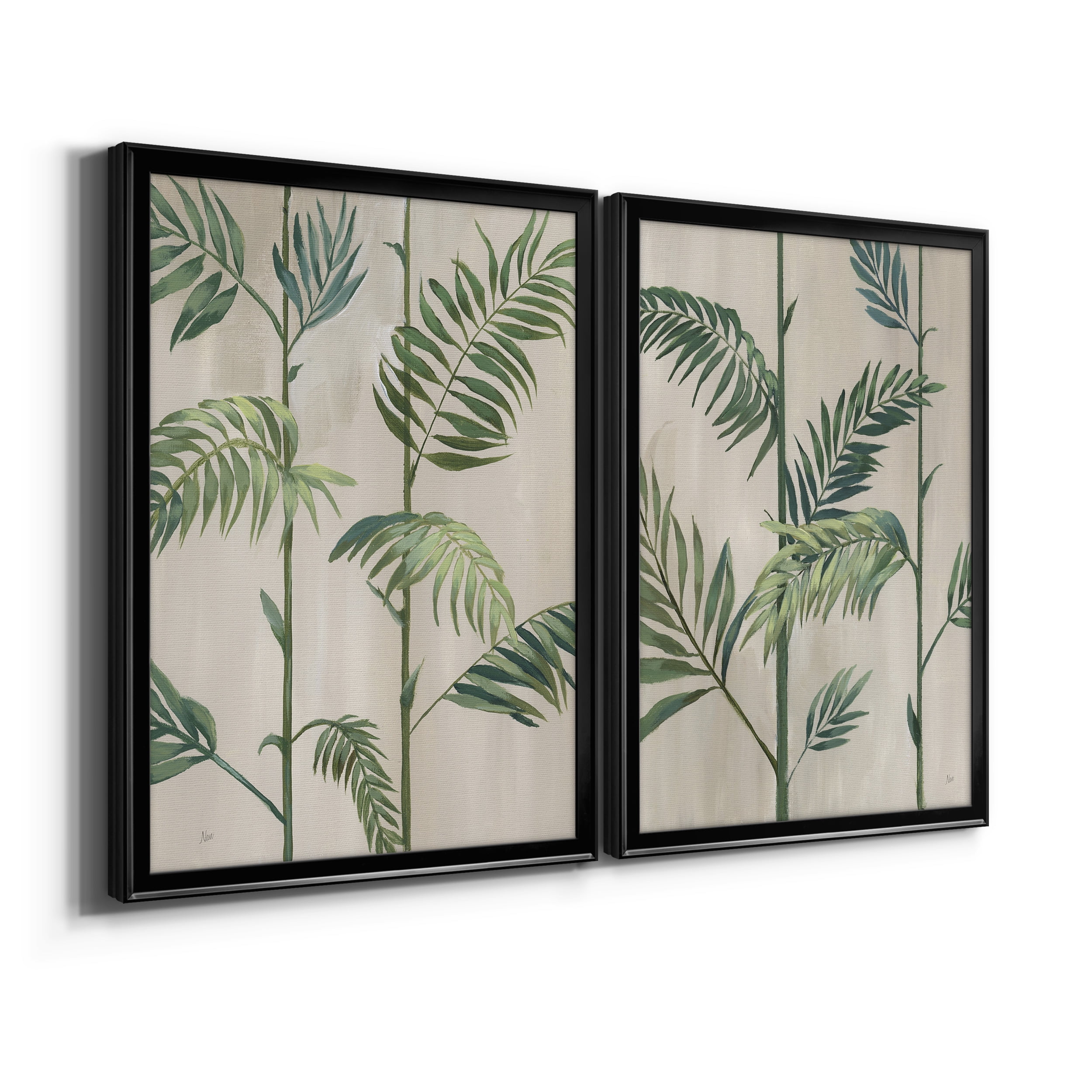 2 Piece Set Modern Fronds II Premium Framed Canvas - Ready to Hang - 18.5 x 24.5 Each - Black Frame