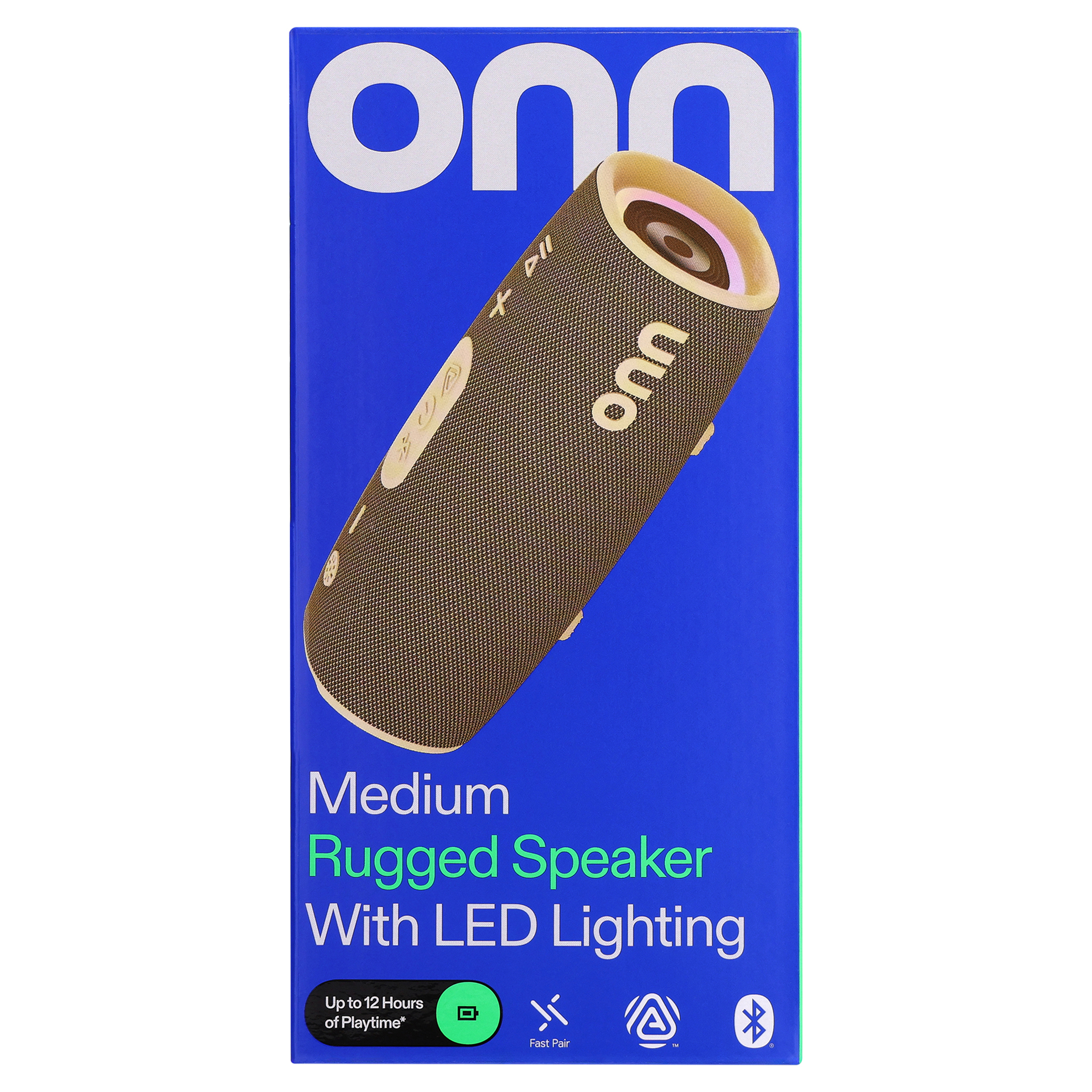onn Medium Rugged Speaker with LED Lighting, Tan photo 7