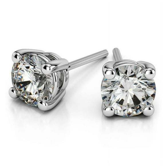Diamondcapitals 2 Carat D/VVS1 Round Moissanite Diamond Stud Earrings Screw Back In 18K White Gold Plating over Silver, Female