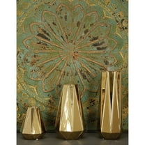 DecMode 14", 11", 7"H Geometric Gold Ceramic Vase, Set of 3