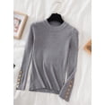 thumbnail image 5 of Suéter grueso de color caqui para mujer, Jersey informal con botones y cuello redondo, top de punto ajustado, tops suaves, 2024, 5 of 5
