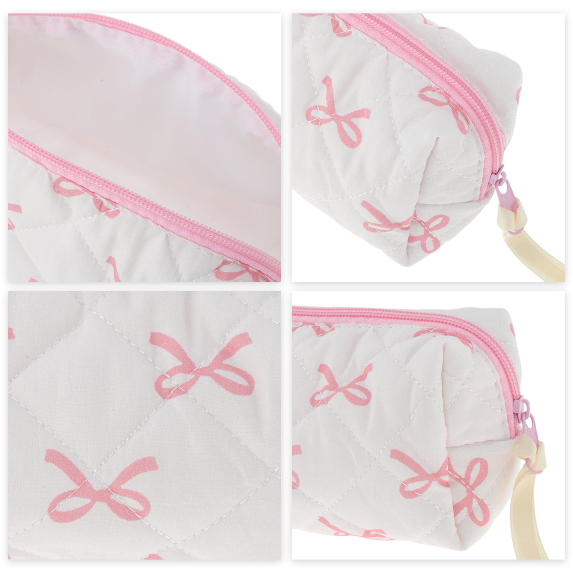 Unique Bargains 1 Pc Bow Pattern Makeup Bag for Travel with Zipper White, Pink