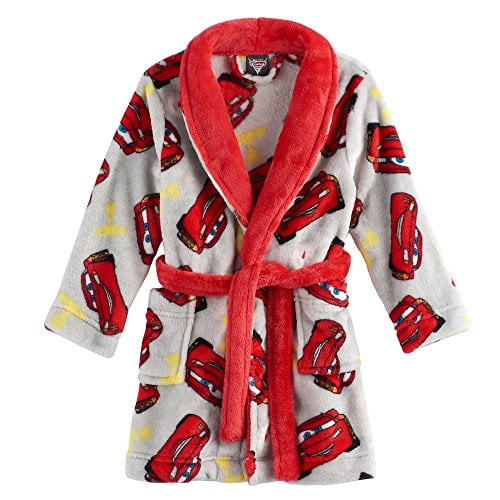 Disney Toddler Boys Cars Lightning McQueen Plush Bathrobe Robe (3T)