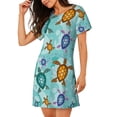 thumbnail image 2 of Pofeuu Turtles And Sea Print Women's Loose Fit Short Sleeve Nightgown, Comfortable Sleep Dress for Women, Casual Lounge Sleepwear, Soft Cotton Sleep Dress, 2 of 6