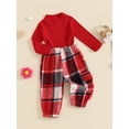 thumbnail image 6 of Aojekbee Little Girls 2PCS Outfit Sets Long Sleeve High Neck Ribbed Tops Plaid Pants Sets, 6 of 10