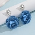 thumbnail image 4 of Camellia Flower Dangle Earrings for Women Cowboy Statement Big Exaggerated Fabric Hoop Huggie Blue Floral Studs Gold Plated Long Drop Dangling Earring Fashion Jewelry Gifts, 4 of 12