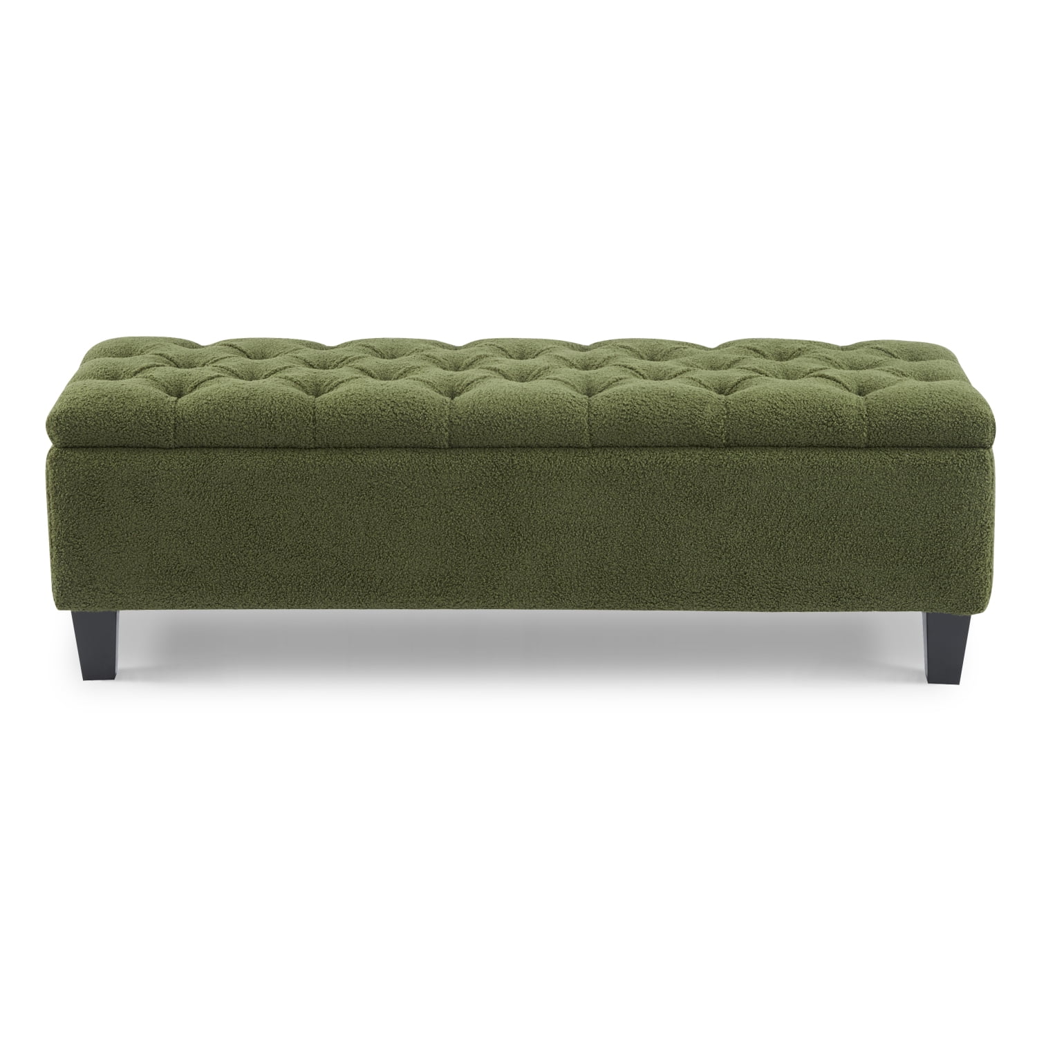 Lisonu Green Boucle Storage Ottoman Bench, Button-Tufted Diamond Stitching, 51.18in Lift-Top Upholstered Entryway & Living Room Bench with Soft Hinges, Rubberwood Legs, 300 lb