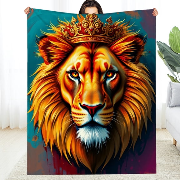 RKSupls Crowned Lion King Soft Flannel Throw Blanket, Lightweight Fuzzy Warm Cozy Blanket for Couch Bed Home Travel Decor