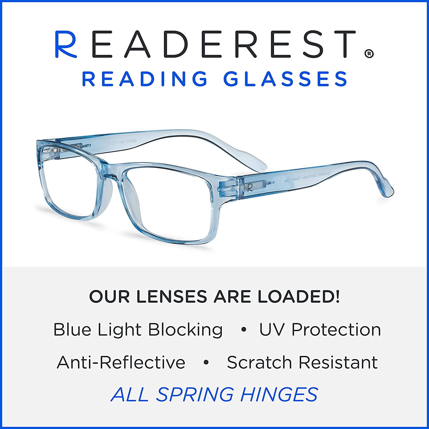 Readerest Blue Light Blocking Reading Glasses Light Blue 225 Magnification
