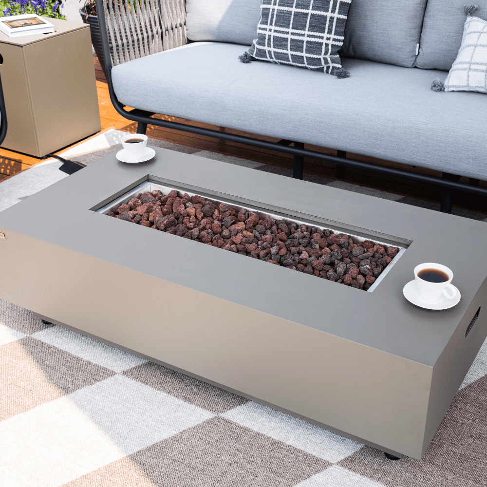 Westwood Propane Fire Pit Table 50” Outdoor Firepit 50,000 BTU Firepits for Outside with Lava Rocks and Removable Lid Metal Fire Pit Outdoor Fireplace Propane Fire Pits for Outside CSA Certified