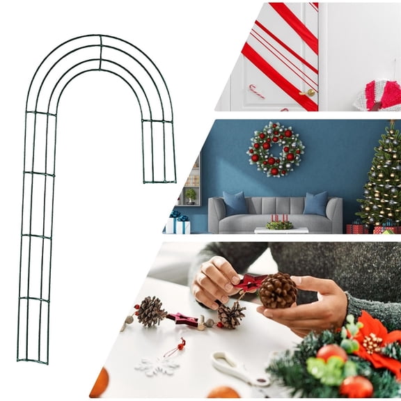 2024 New Christmas Candy Cane Shaped Wire Wreath Frame Holiday Metal Wire Flower Wreath J Letter Rings for DIY Christmas New Year Valentines Party Decoration