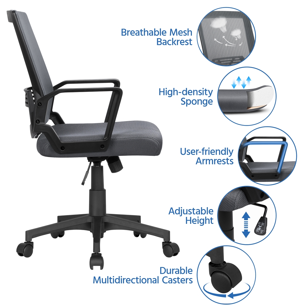 Easyfashion Mid-Back Mesh Adjustable Ergonomic Computer Chair, Gray - image 5 of 12