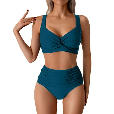 Divhosrg High Waisted Swimsuits for Women Tummy Control  Bikini Sets for Women Cheeky  Womens Bathing Suits Plus Size  Women s Swimwear Rash Guard  Dark Blue Swimsuits for Women 2025 S