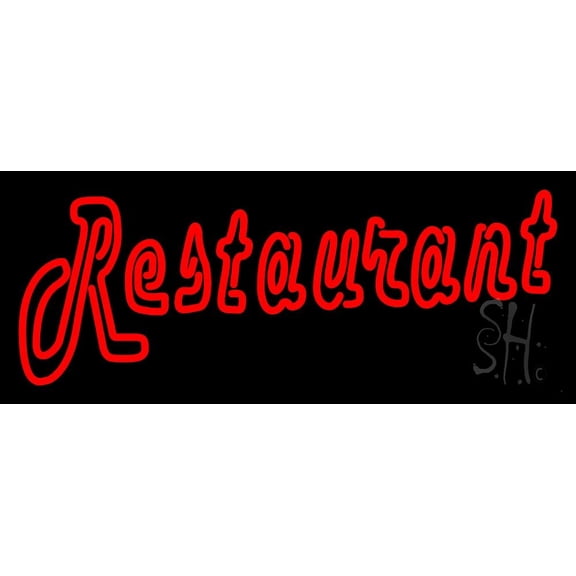 Red Double Stroke Restaurant LED Neon Sign 13 x 32 - inches, Black Square Cut Acrylic Backing, with Dimmer - Bright and Premium built indoor LED Neon Sign for restaurant window and interior decor.