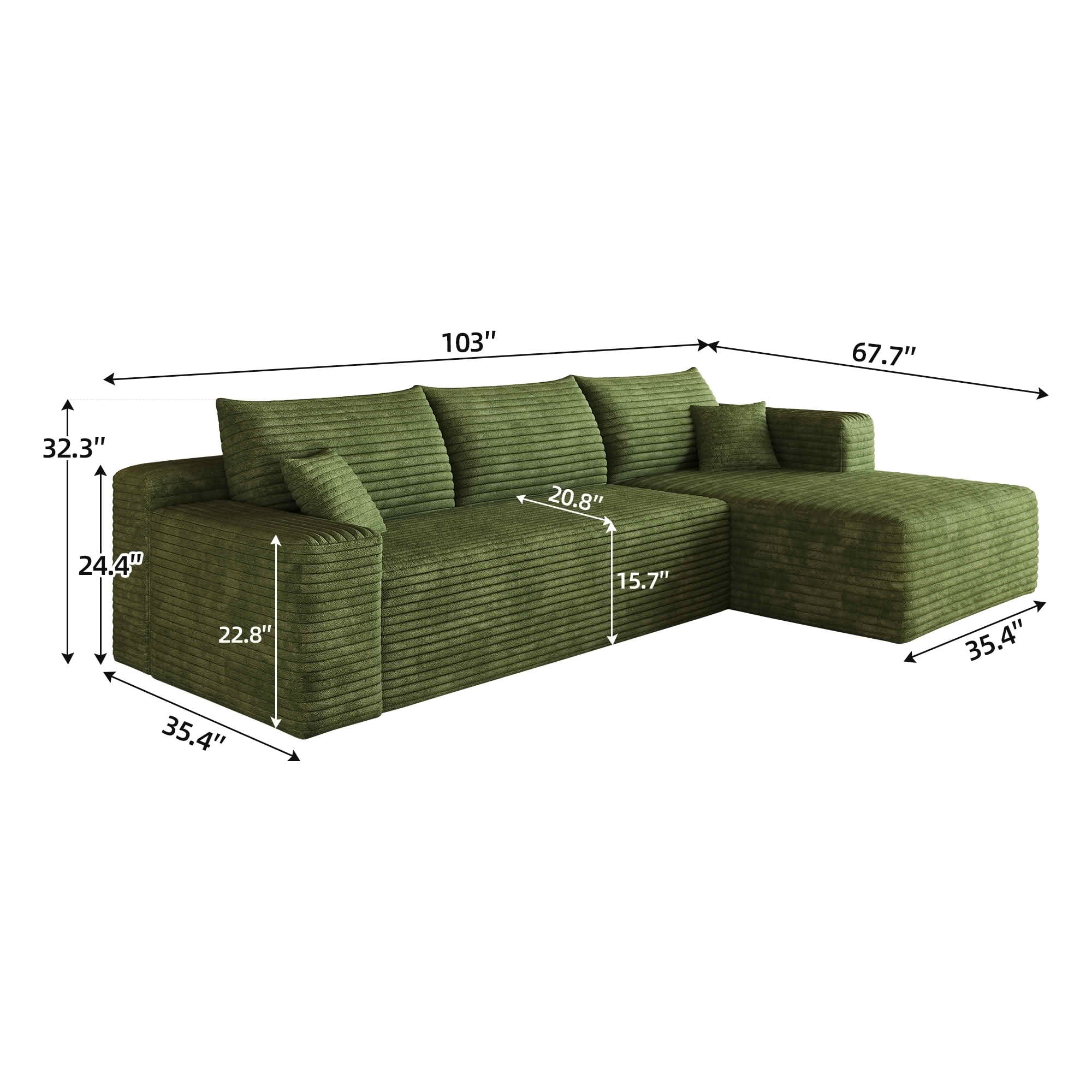 MAYEERTY 103 Inch L‑Shaped Cloud Sectional Sofa, Modern Minimalist Deep‑Seat Corner Couch, Plush Corduroy Upholstered Reversible Sofa, No‑Assembly Required for Living Room Apartment