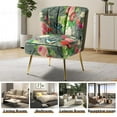 thumbnail image 3 of Upholstered Floral Accent Slipper Chairs Set of 2 Side Dining Chair Wingback Armless Sofa Tufted Back Golden Legs Home Living Room Bedroom Grey, 3 of 8
