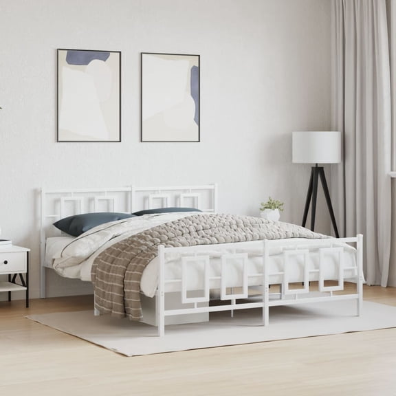 vidaXL Metal Bed Frame without Mattress with Footboard White 59.1"x78.7"
