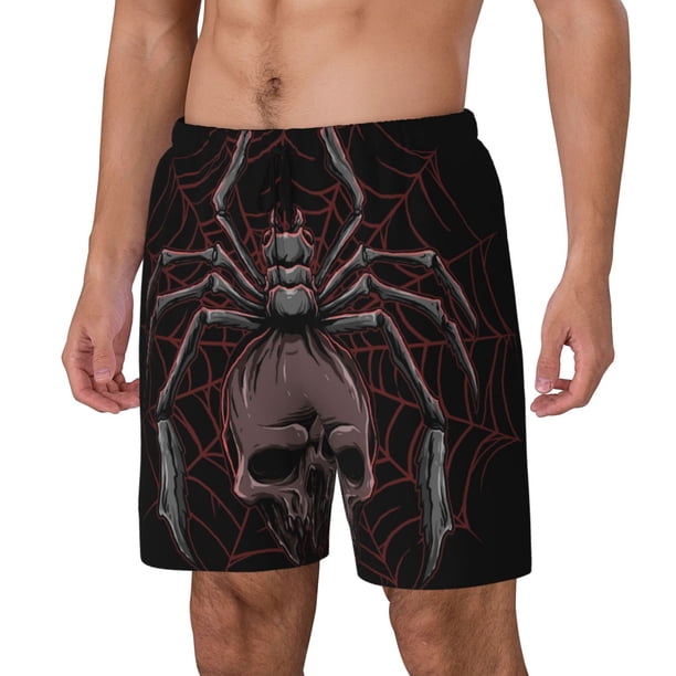 Balery Spider with Skull Bañador para hombre, shorts de playa de secado rápido con entrepierna y forro de compresión-Small