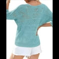 thumbnail image 3 of Suéter de Crochet Calado para Mujer, 3/4, Hombros Descubiertos, Verano 2025 Azul M, 3 of 7