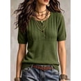 thumbnail image 4 of Women's Henley Knit Top Short Sleeve Button Down Ribbed Sweater, 4 of 6