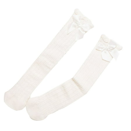 

FaLX 32cm Kids Girls Lace Bowknot Knee High Knee Long Soft Cotton Socks Stockings
