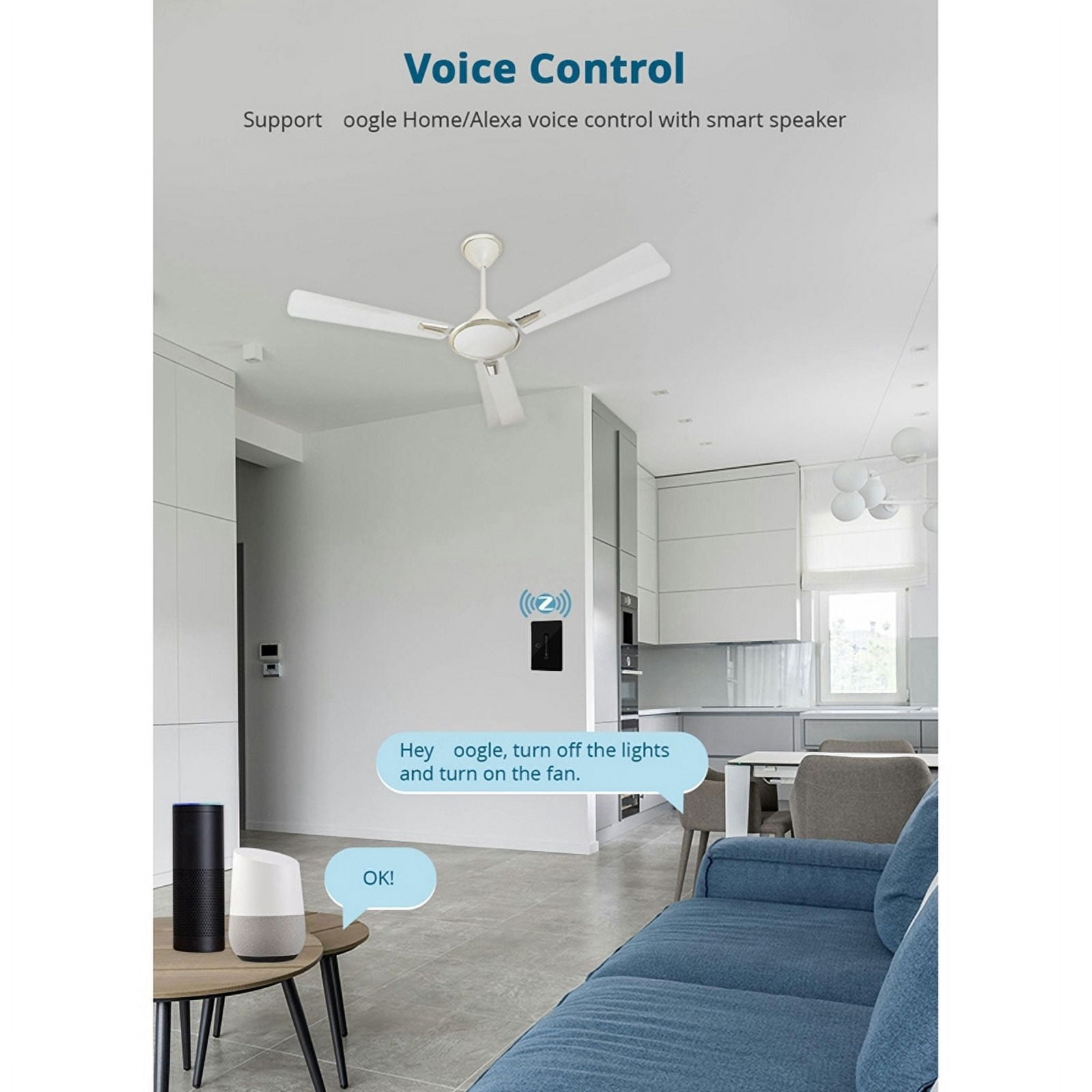 Zigbee Smart Fan Light Switch 1 Gang Touch Control with Slider Control Fan Speed Neutral Required Work with Tuya APP B