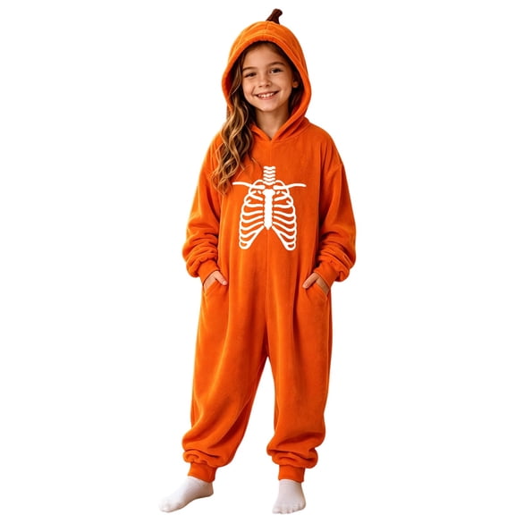 BOOMNY Halloween Unisex Boys Girls Romper Jumpsuit Hallowmas Skeleton Graphic Long Sleeve Hooded Jumpsuits for Kids Soft Warm Winter Loungewear Jumpsuit
