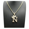 thumbnail image 2 of Stone Stud Allover Tilted Crown Initial N Pendant w/ 2mm 24" Box Chain Necklace, Gold-Tone, 2 of 4