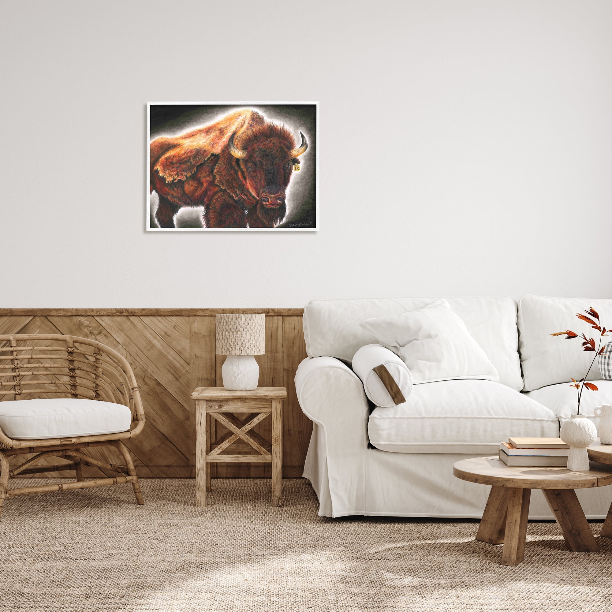 Stupell Indtries Tagged Bison Cattle Rtic Southwestern Animal Big Horns,30 x 24,Design by Andrea Kochish