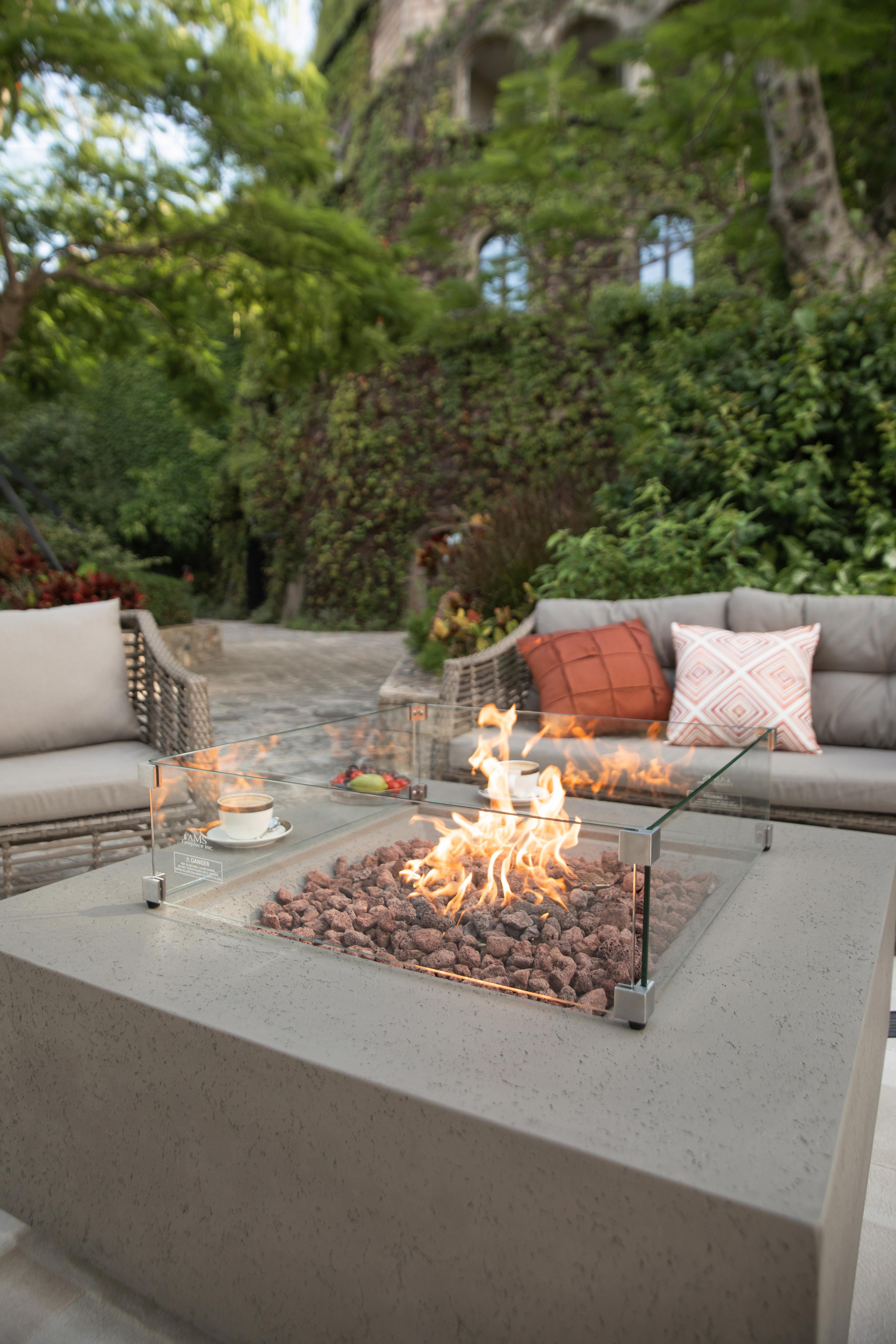 AMS Fireplace Brooklyn Square 40” Fire Pit Table - Natural Gas - Light Gray
