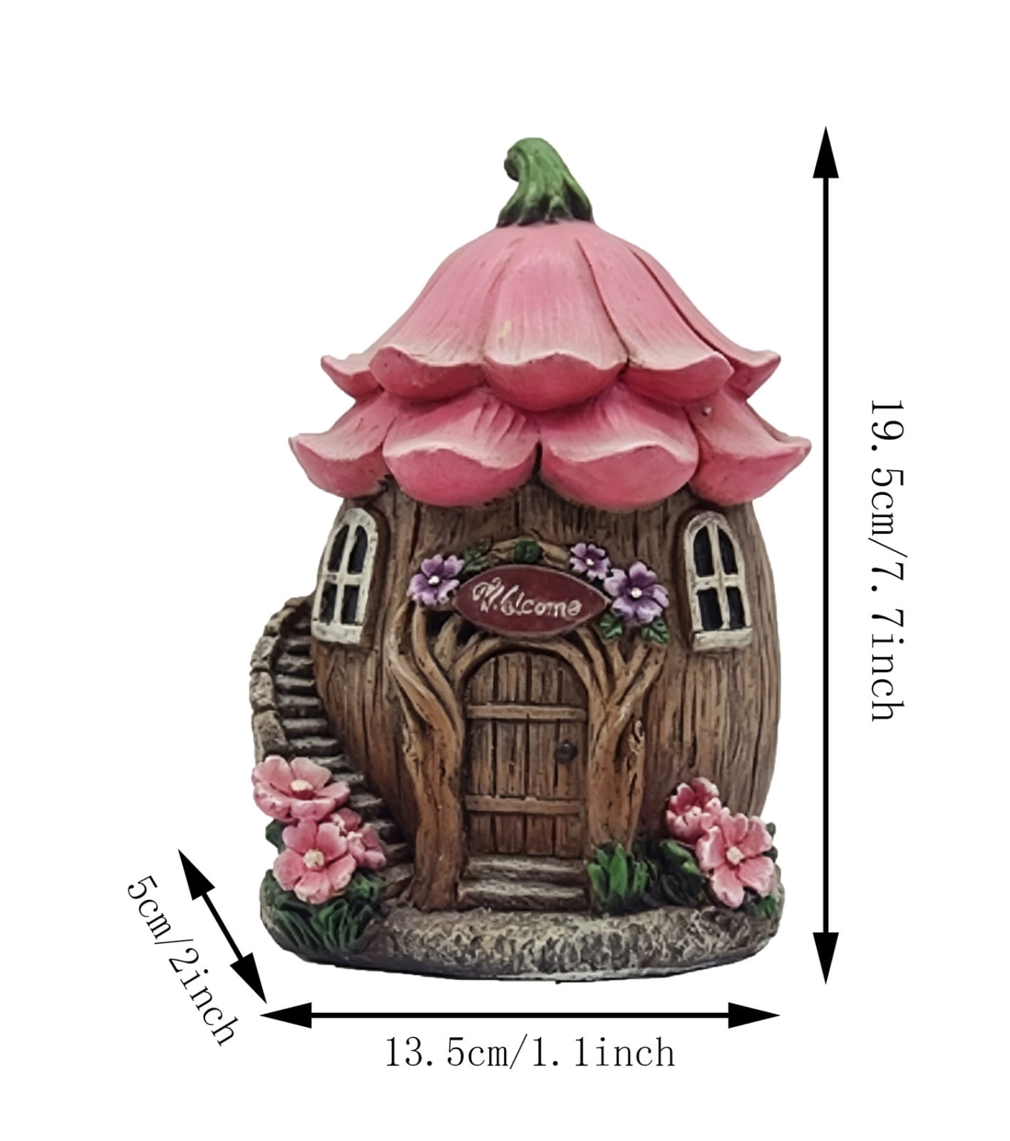AHGQT Mushroom House Fairy Garden Statue Indoor & Outdoor, Solar Light Garden Figurines for Lawn, Balcony, Yard Decoration, Hand-Painted Resin Garden Decorations for Indoor & Outdoor