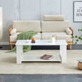 thumbnail image 3 of Modern Minimalist White Double Layered Solid Wood Coffee Table, Rectangular Coffee Table Suitable Tea Table with Storage Shelf, 2-Tier Sofa Side Table for Living Room, Dining Room, and Bedroom, 3 of 12